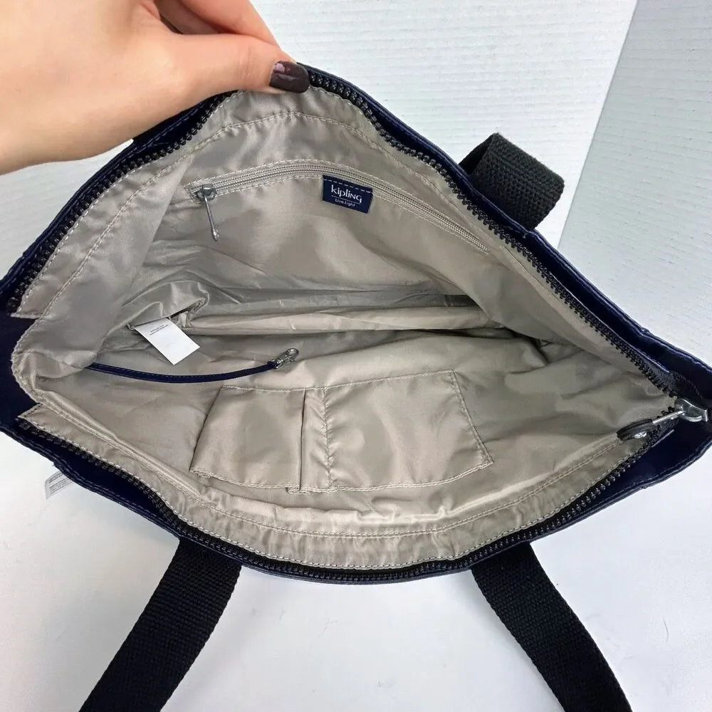 Kipling Luna Nylon Double Handle Tote Bag Lacquer Indigo Blue w/ Davina Monkey